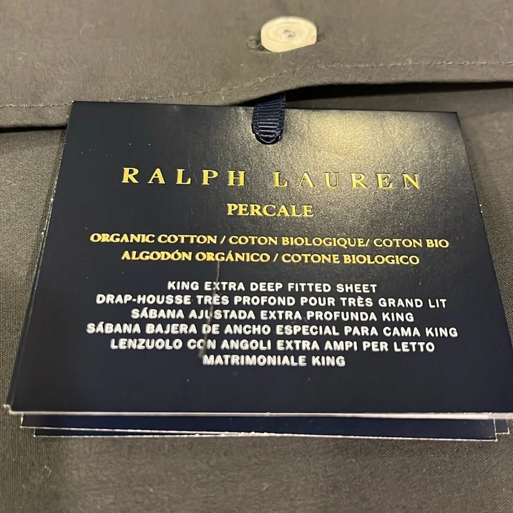 Ralph Lauren Organic Cotton Palmer Percale King Sheet Set +4 Pillowcases grey